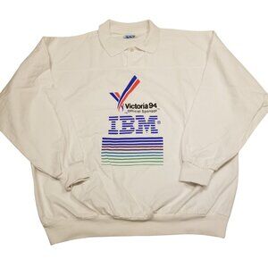 Vintage 90's White Collared Polo Sweater IBM Victoria 94 Wilson Sport Cotton L